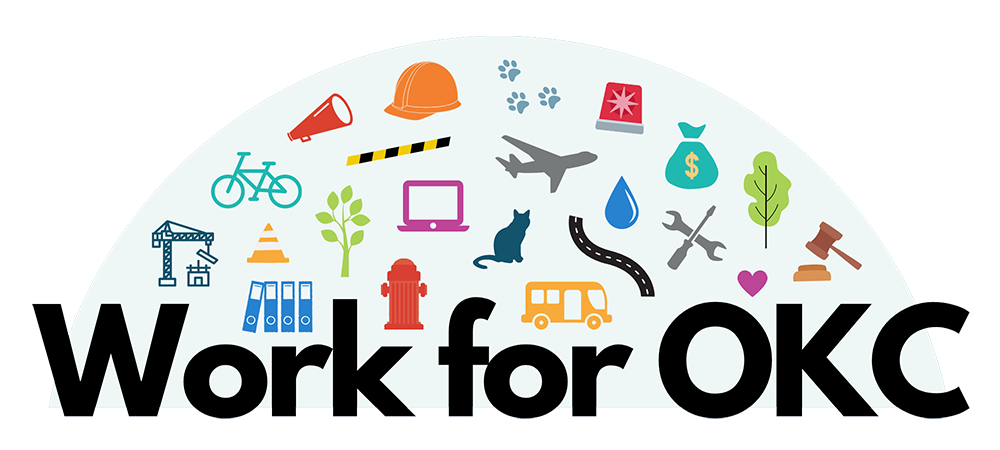 colorful icons of types of jobs with text work for okc