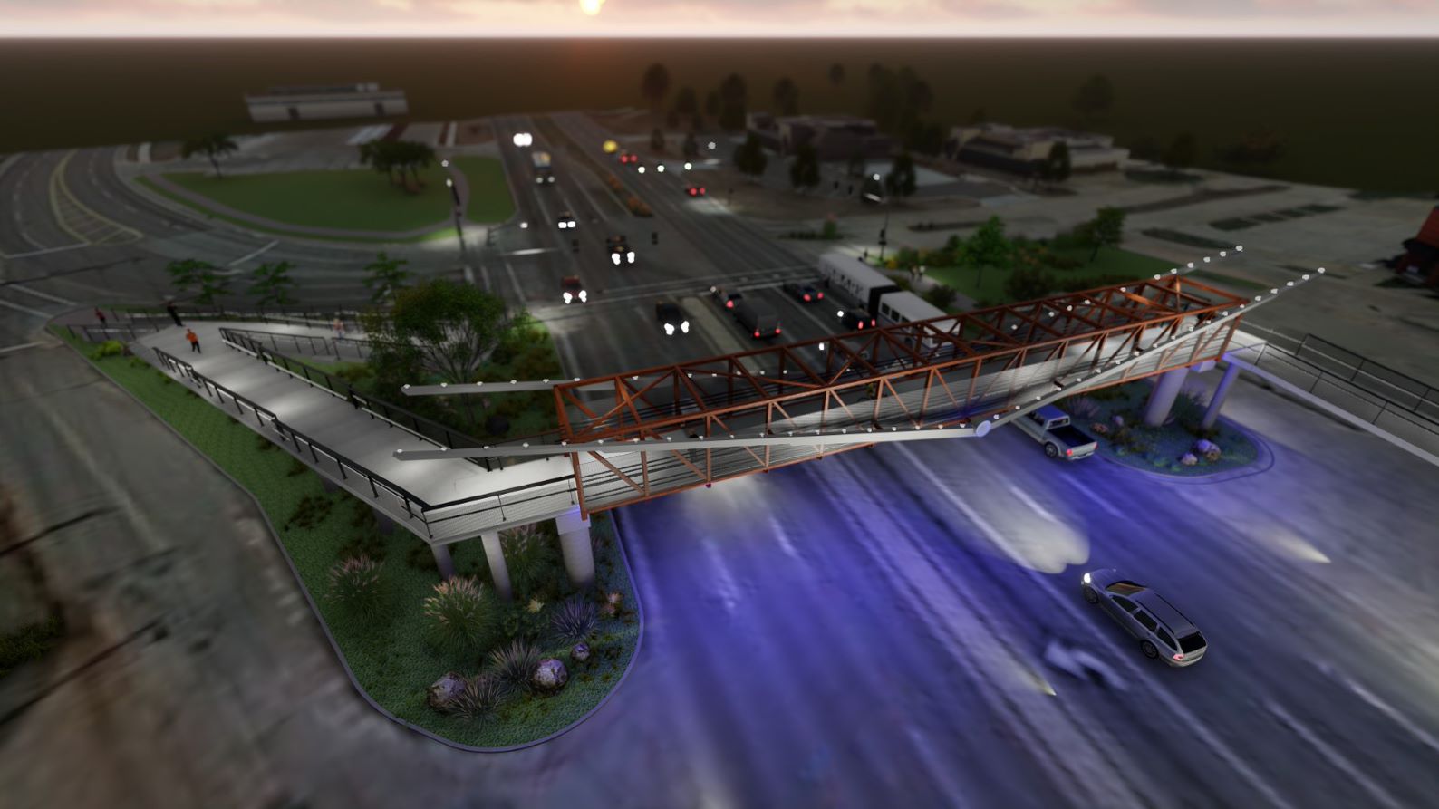 NW Expressway Ped Bridge rendering night