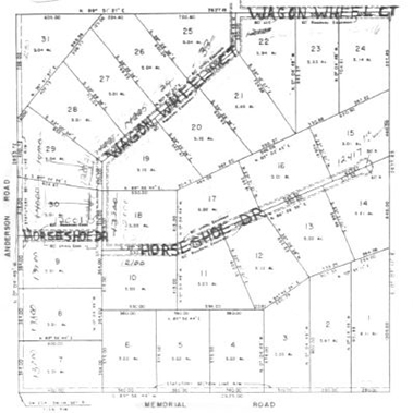 Hand drawn diagram of neighborhood plots