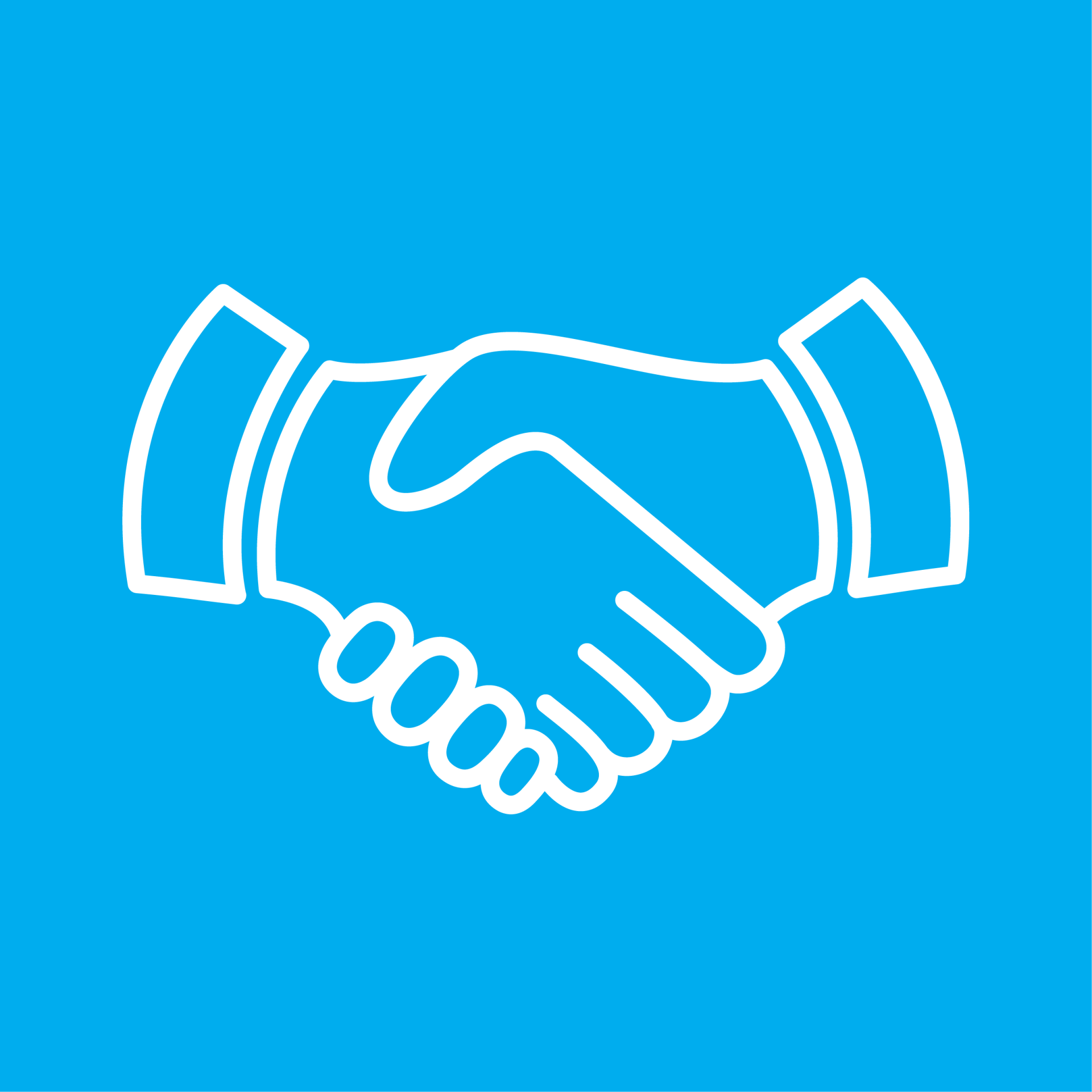 Handshake icon on blue background