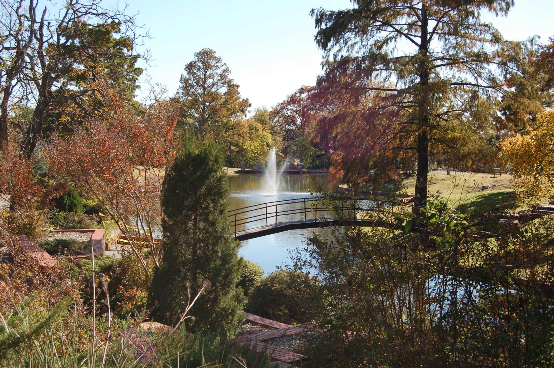 Colorful fall trees grace the Will Rogers Gardens